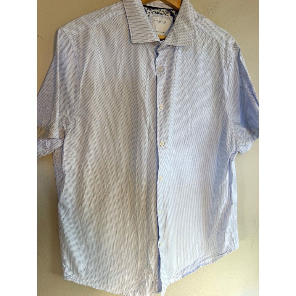 Denim & Flower Ricky Singh Mens XL Blue Geometric Cotton Short Sleeve Shirt